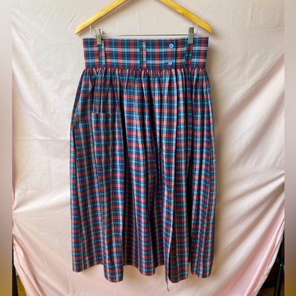 Vintage Benetton High Waist Plaid Wrap Full Skirt Made in Italy Size Medium - Picture 2 of 15